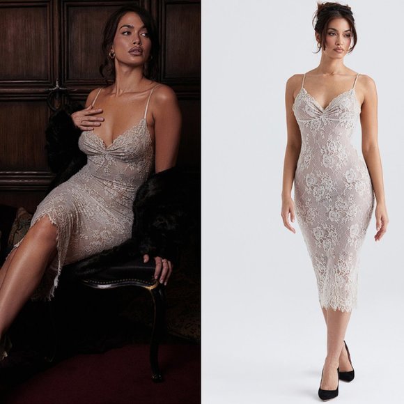 HOUSE OF CB 'Serelle' Antique Ivory Lace Midi Dress NWOT - Picture 3 of 13